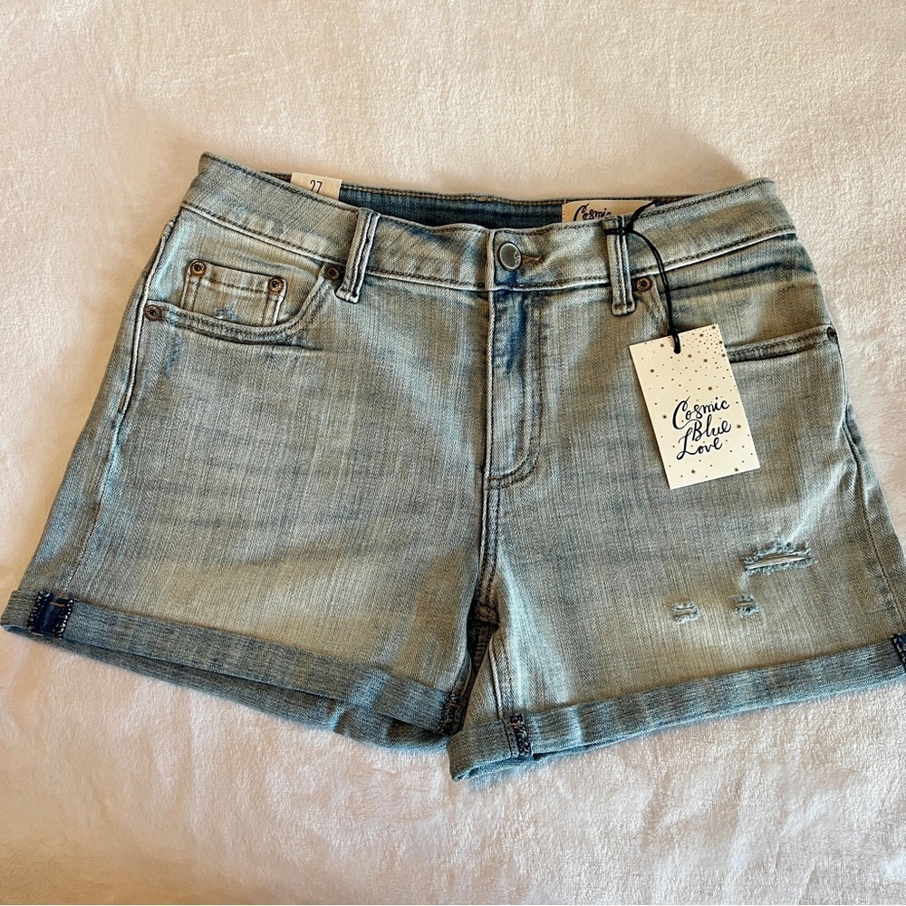 NEW Stitch Fix Cosmic Blue Love Distressed Shorts size 27